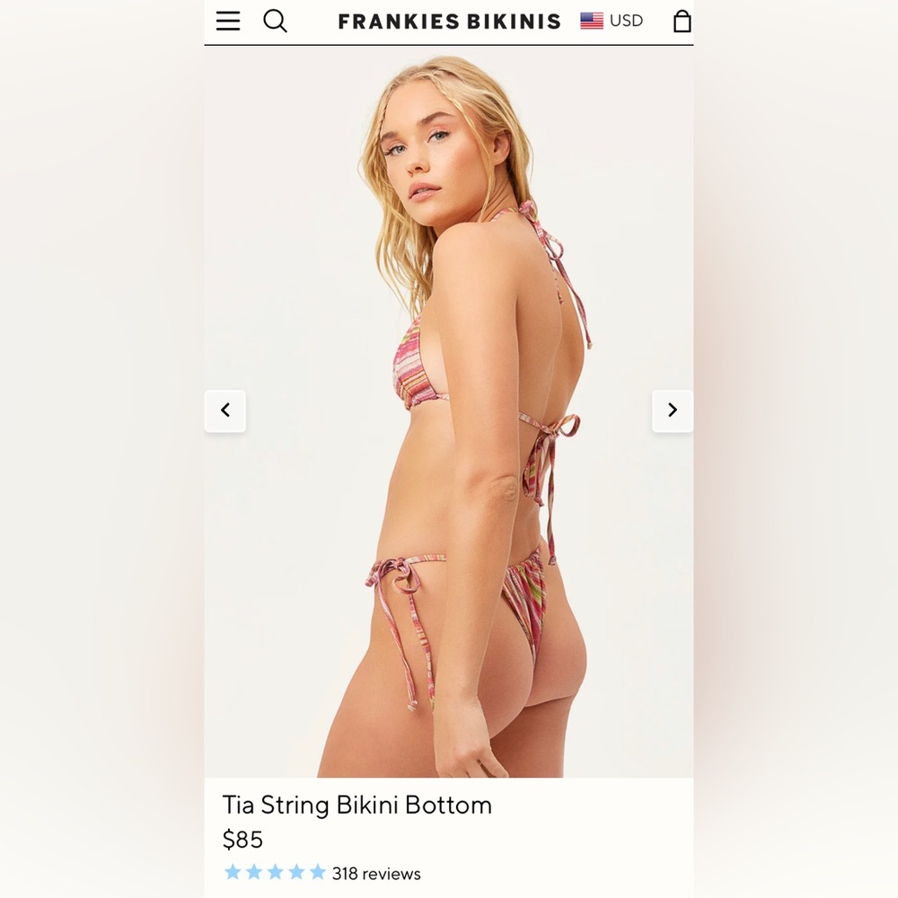 Frankies Bikinis Tia String Bikini Bottom in Dance Pink